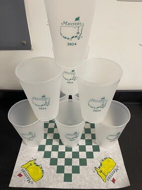Masters Frosted Plastic Cups with Green Logo - 2024